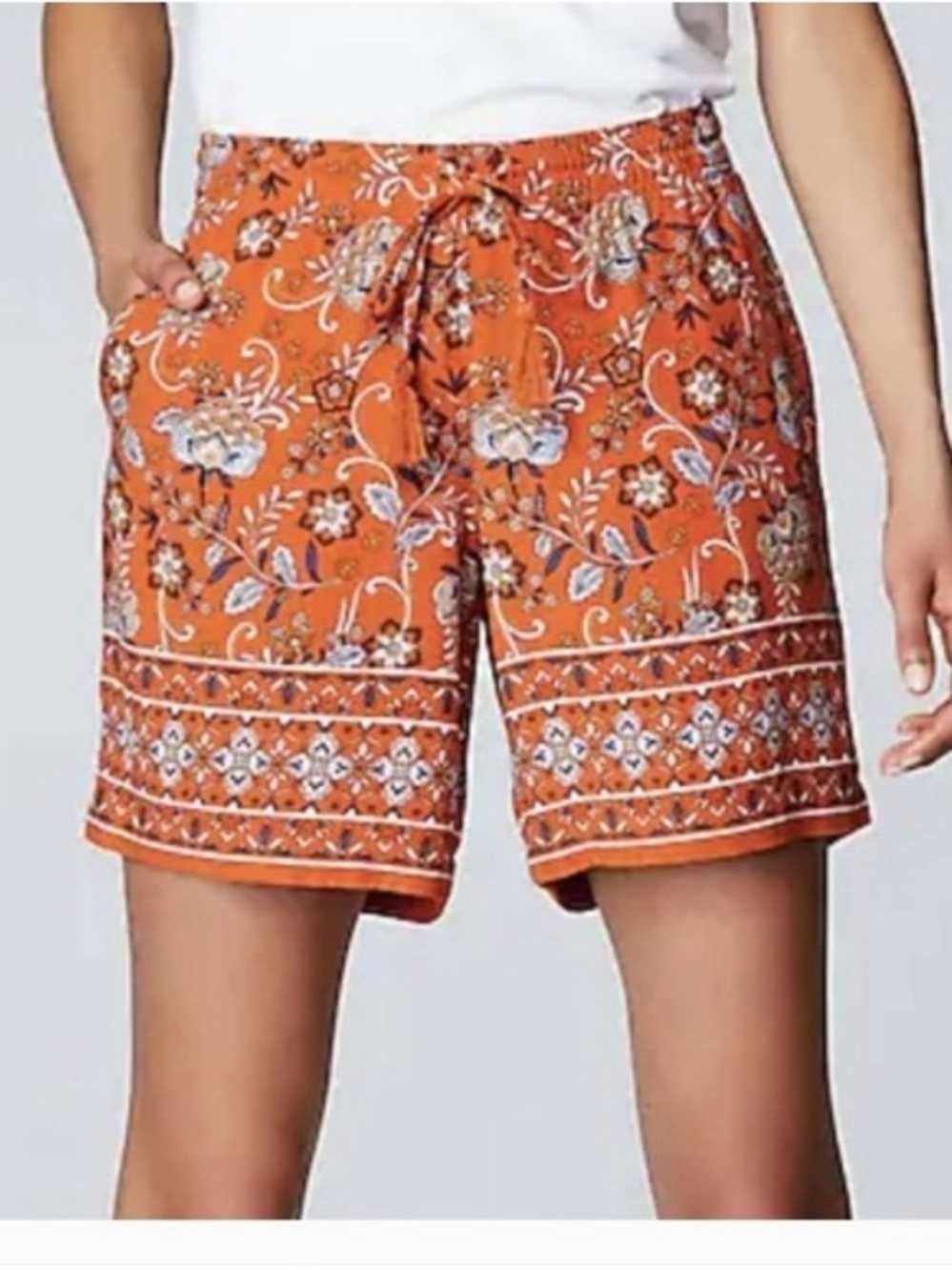 J. Jill Shorts paisley floral zinnia tie waist drawstring boho summer casual